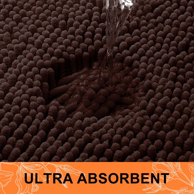 Smiry Bathroom Rugs Sets 2 Piece, Soft Absorbent Chenille Machine Washable Non Slip Shaggy Bath Rug Set for Tub, Shower, and Floor (30x20+24x16, Brown) - Image 4